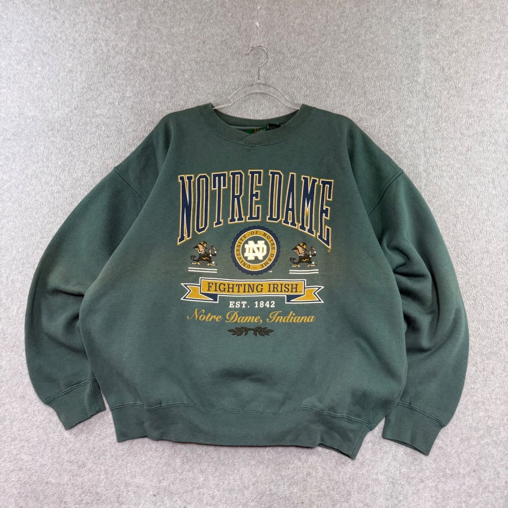 90s Vintage Notre Dame Sweatshirt Mens XL Green Fighting Irish Big 10 Collegiate